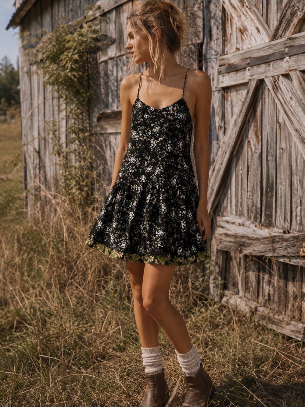 Princess Vera Wang Floral Tie Back Mini Dress Black Daisy Size S